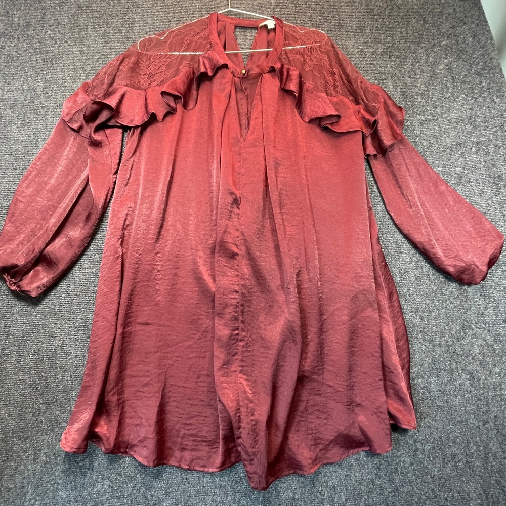 Umgee Ruffle Lace Satin Tunic Oversized M Burgundy Goth Romantic Dark Academia